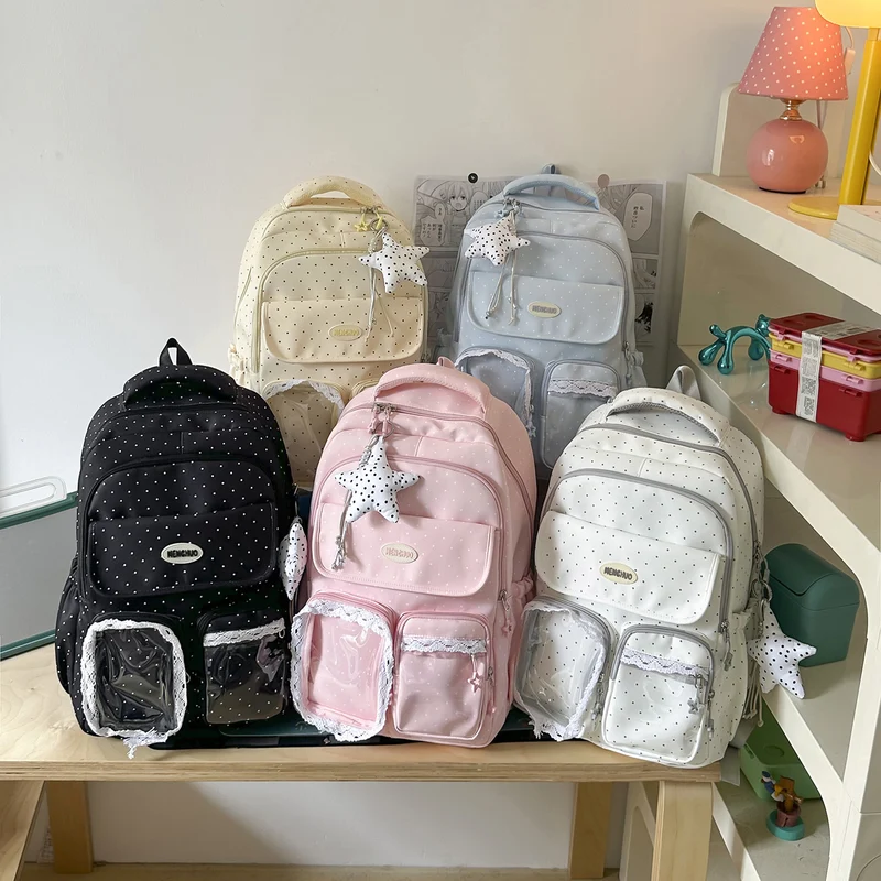 Niedlicher dekorativer gepunkteter Schulrucksack Karnz