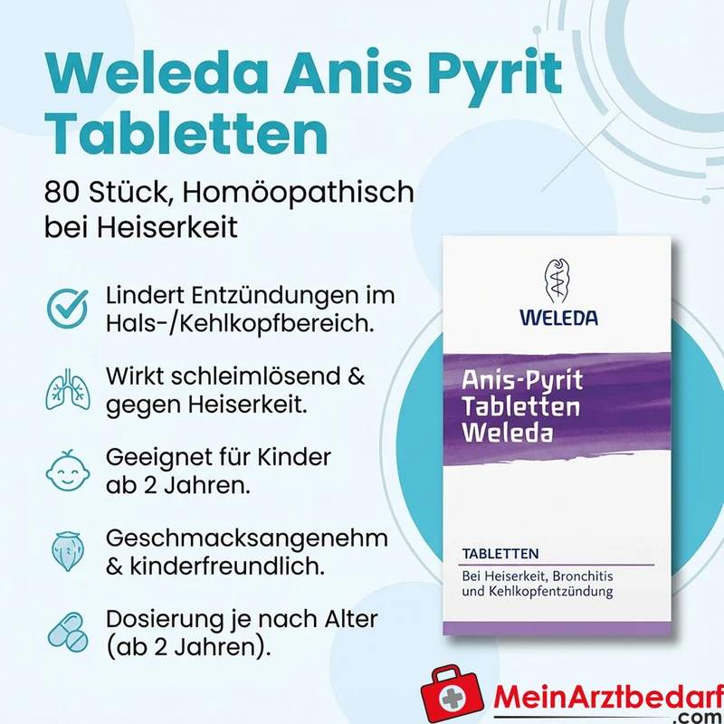 Weleda Anis Pyrit Tabletten 80 Stück, homöopathisch bei Heiserkeit, schleimlösend, ab 2 Jahren
