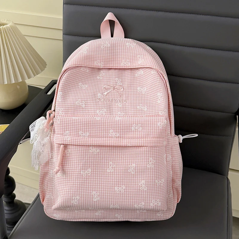 Charmanter Rucksack mit Schleifenverzierung im Gingham-Muster Karnz