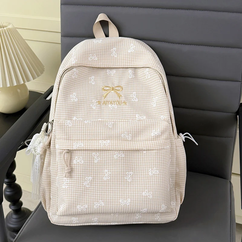 Charmanter Rucksack mit Schleifenverzierung im Gingham-Muster Karnz
