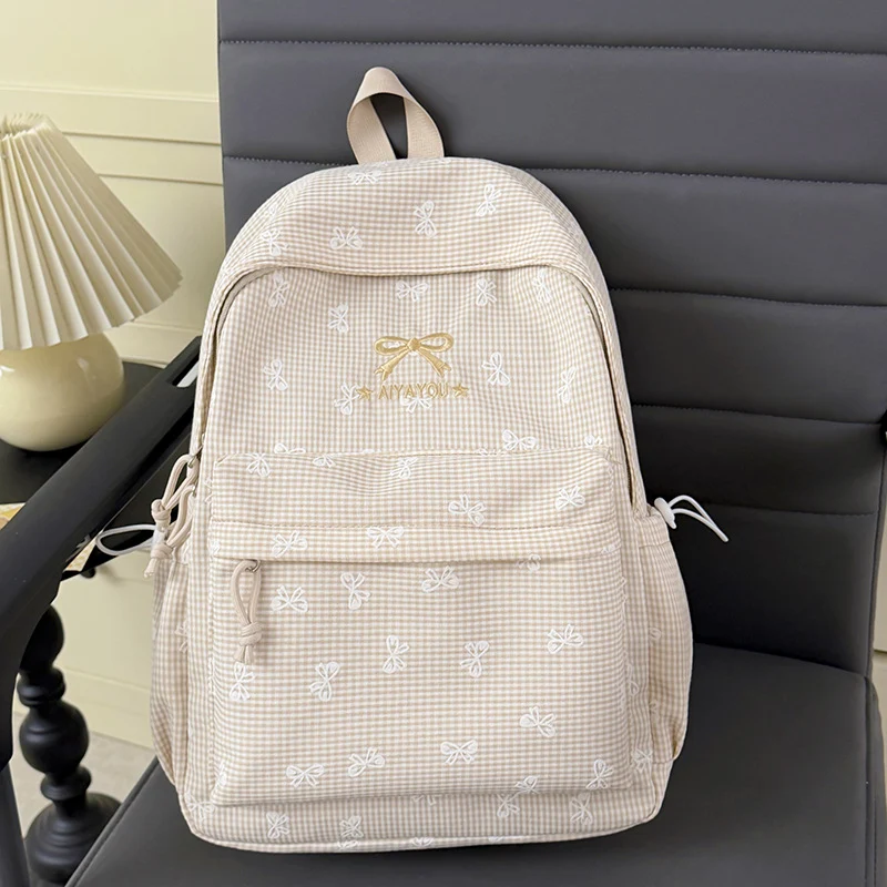 Charmanter Rucksack mit Schleifenverzierung im Gingham-Muster Karnz
