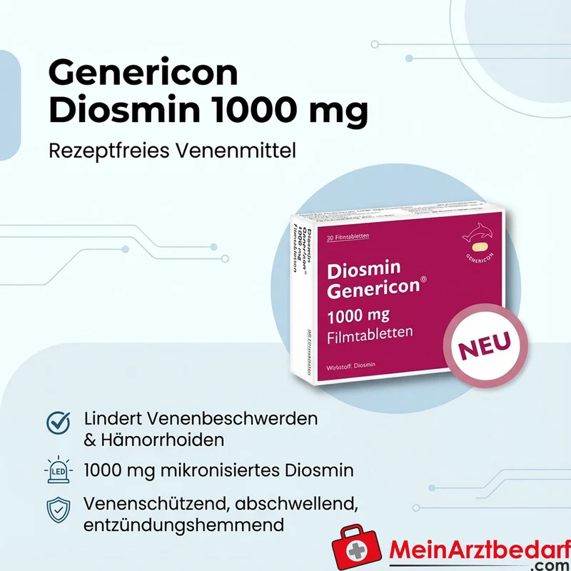 Genericon Diosmin 1000 mg Filmtabletten, 60 Stück, Venenmittel bei chronischem Venenleiden und Hämorrhoiden