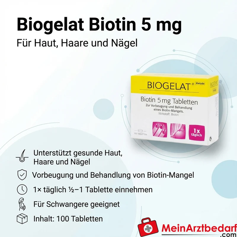 Biogelat Biotin 5 mg 100 Tabletten Arzneimittel für Haut Haare Nägel