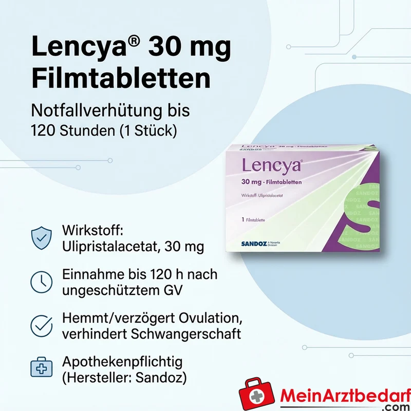 Lencya 30 mg Ulipristalacetat Filmtablette, Notfallverhütung bis 120 h