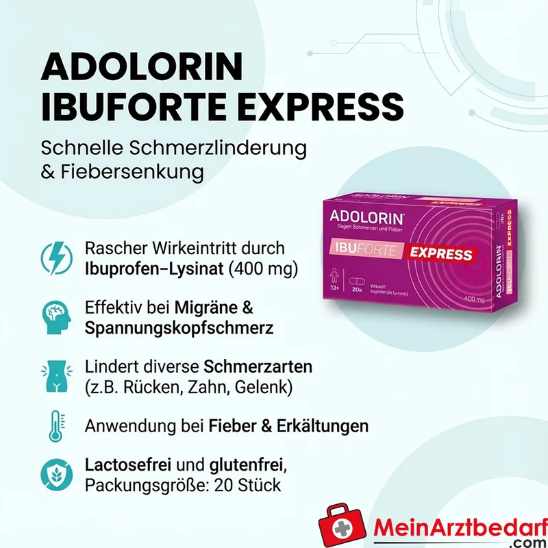 Adolorin Ibuforte Express Filmtabletten 400 mg Ibuprofen-Lysinat 20 St. bei Kopfschmerzen und Migräne