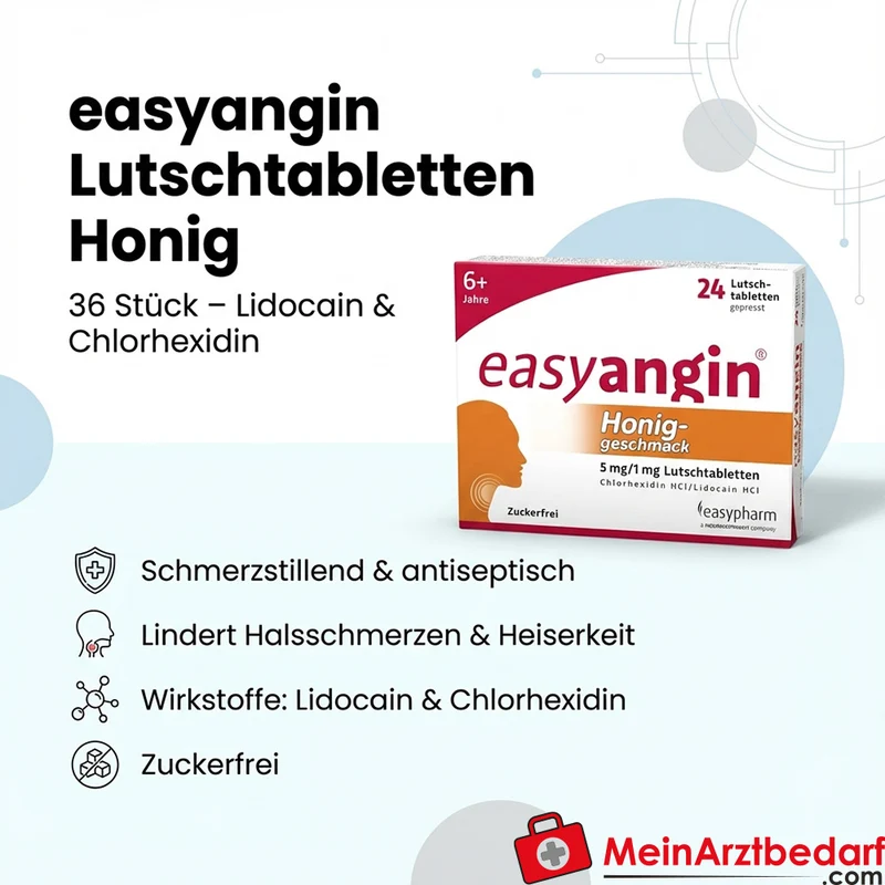 easyangin Lutschtabletten Honig 36 St. – Lidocain & Chlorhexidin, gegen Halsschmerzen