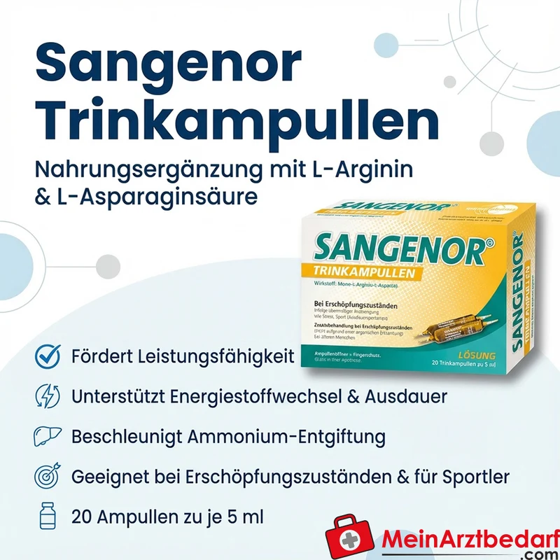 Sangenor Trinkampullen 20 St. L-Arginin & L-Asparaginsäure Nahrungsergänzung für Sportler