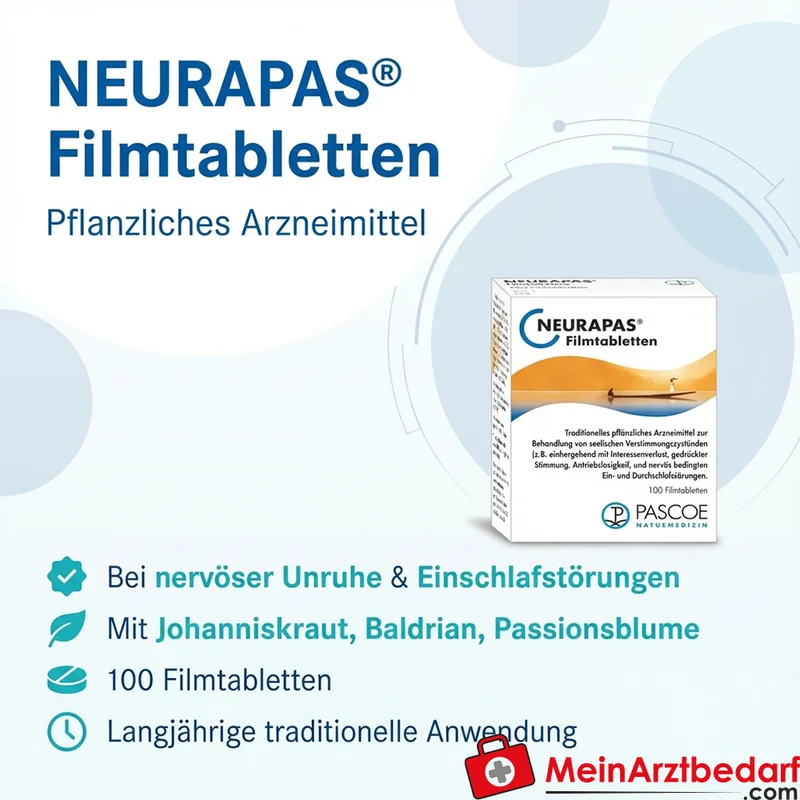 Pascoe NEURAPAS® Filmtabletten 100 Stk, pflanzliches Arzneimittel bei nervöser Unruhe und Einschlafstörungen