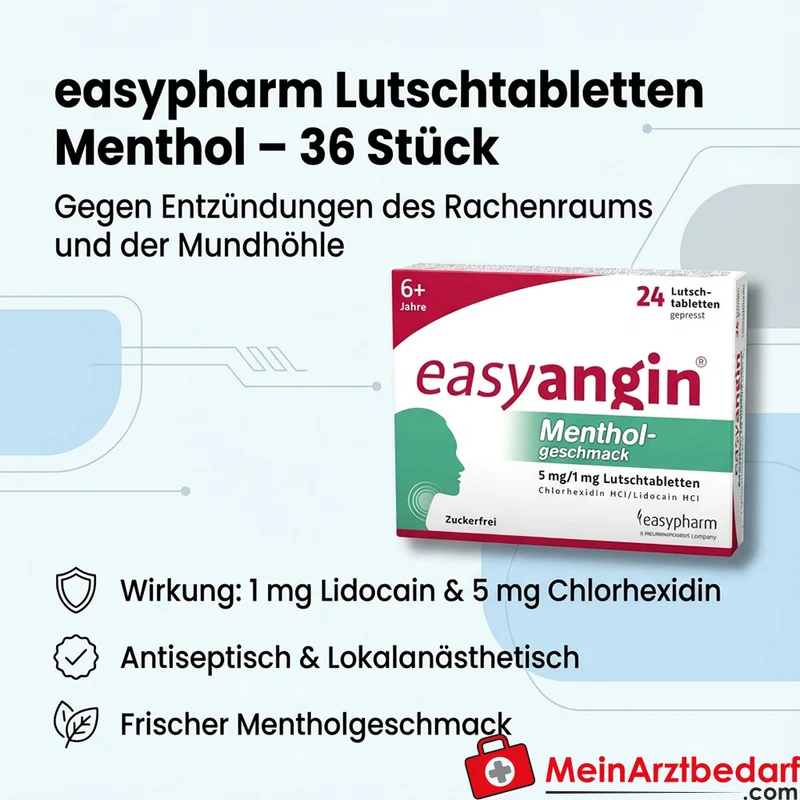 easypharm Lutschtabletten Menthol 36 St Lidocain 1 mg/Chlorhexidin 5 mg gegen Rachenentzündung