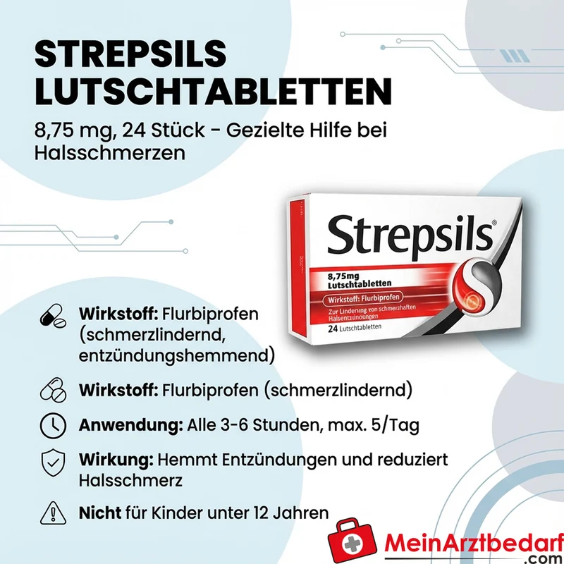 REC02 Strepsils Lutschtabletten 24 St. gegen Halsschmerzen, mit Flurbiprofen, schmerzlindernd