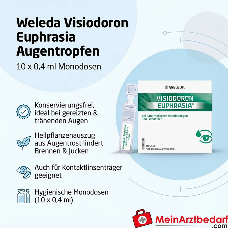 Weleda Visiodoron Euphrasia Augentropfen Monodosen 10 x 0,4 ml, konservierungsfrei, bei gereizten und tränenden Augen