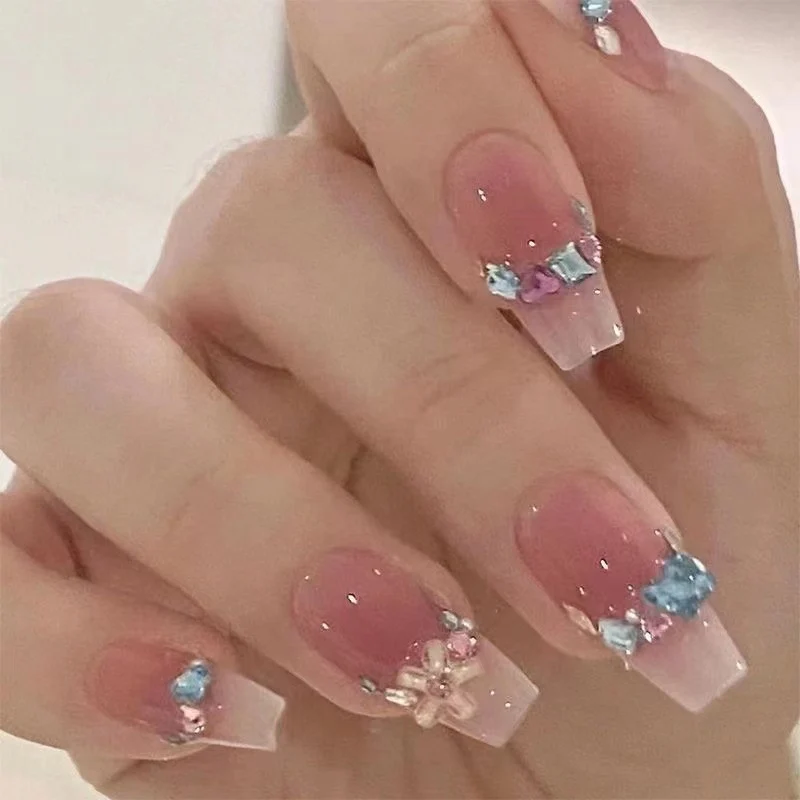Glitzerndes Press-On Blumennagelset