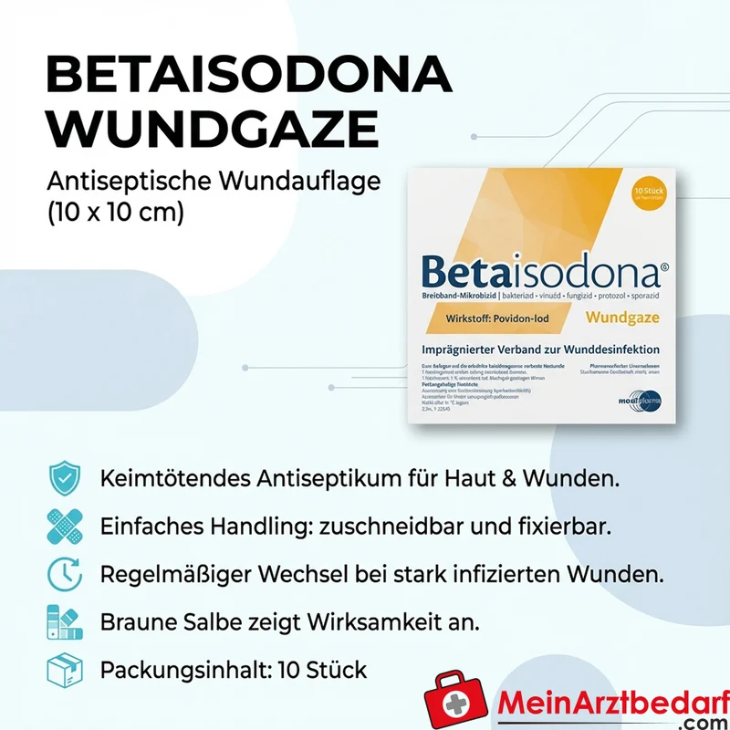 Betaisodona Wundgaze 10 x 10 cm 10 Stück antiseptische Wundauflage