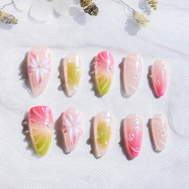 Blumendesign Dekorative Press-On Nagelset