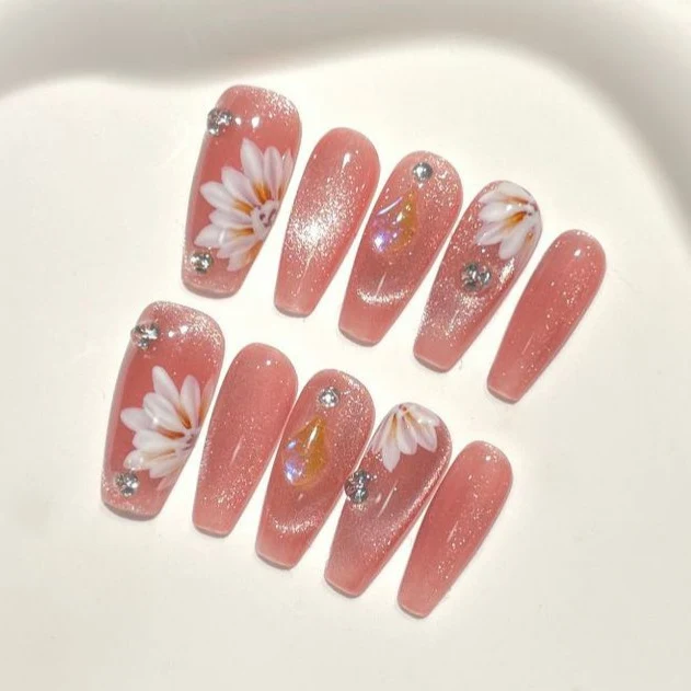 Blumen dekorative Press-On Nagel Set