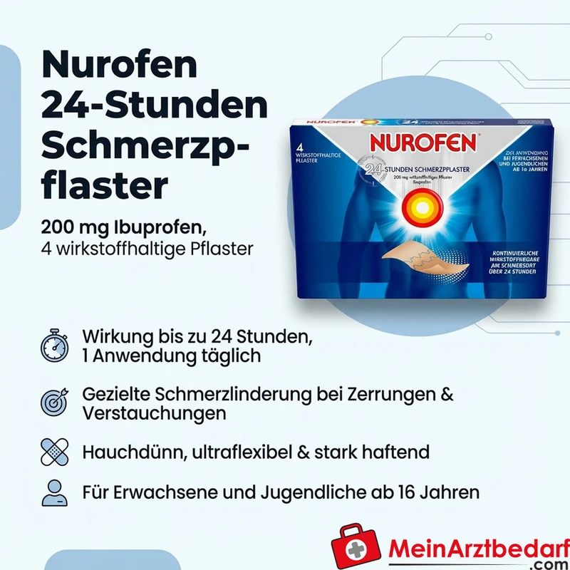 Nurofen 24‑Stunden Schmerzpflaster 200 mg Ibuprofen, 4 Stück