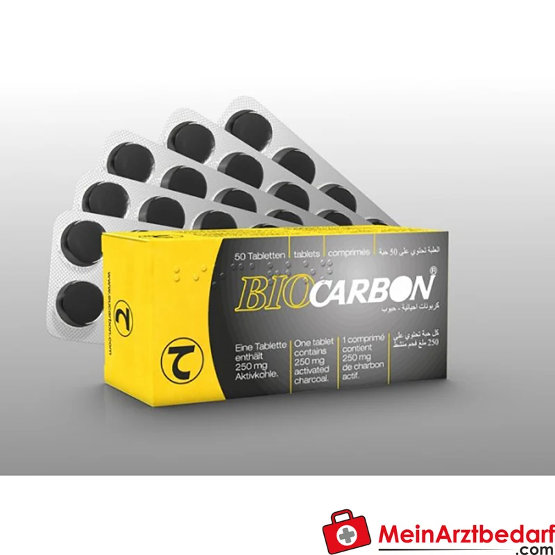 ERW01 Biocarbon Aktivkohle Tabletten 250 mg, 50 St. gegen Durchfall (ab 2 Jahre)