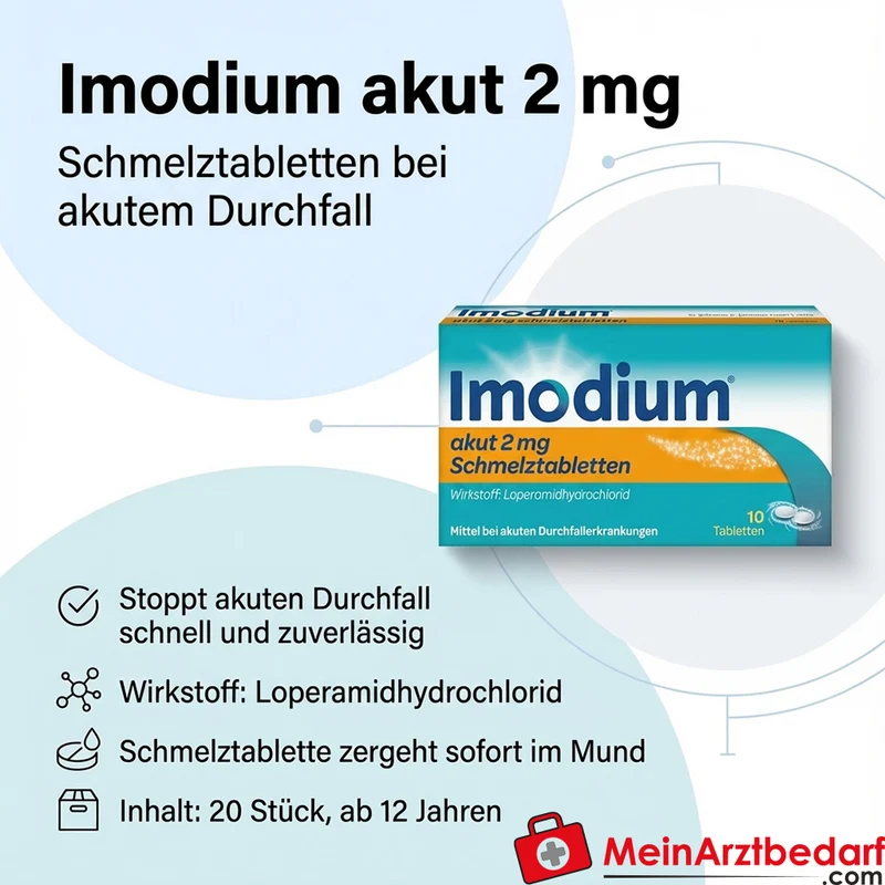 Imodium akut Schmelztabletten 2 mg, 20 Stk, Loperamid gegen akuten Durchfall