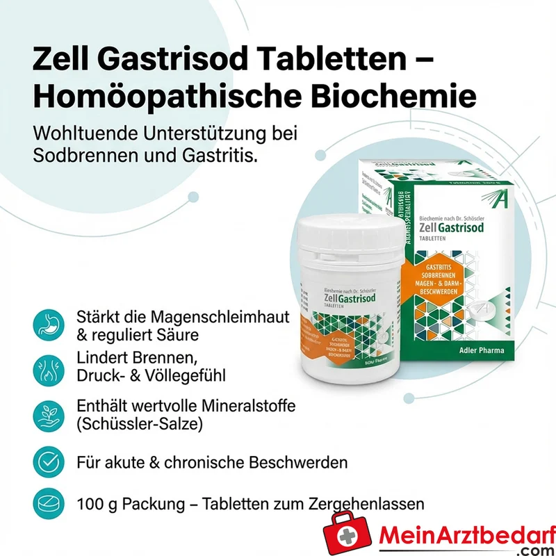 Adler Pharma Zell Gastrisod Tabletten 100 g Homöopathische Biochemie bei Sodbrennen, Gastritis