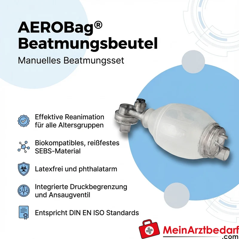 AEROBag Beatmungsbeutel-Set SEBS latexfrei für Erwachsene/Kind/Kleinkind Druckbegrenzung 60/40 cmH2O mit drehbarem Anschluss