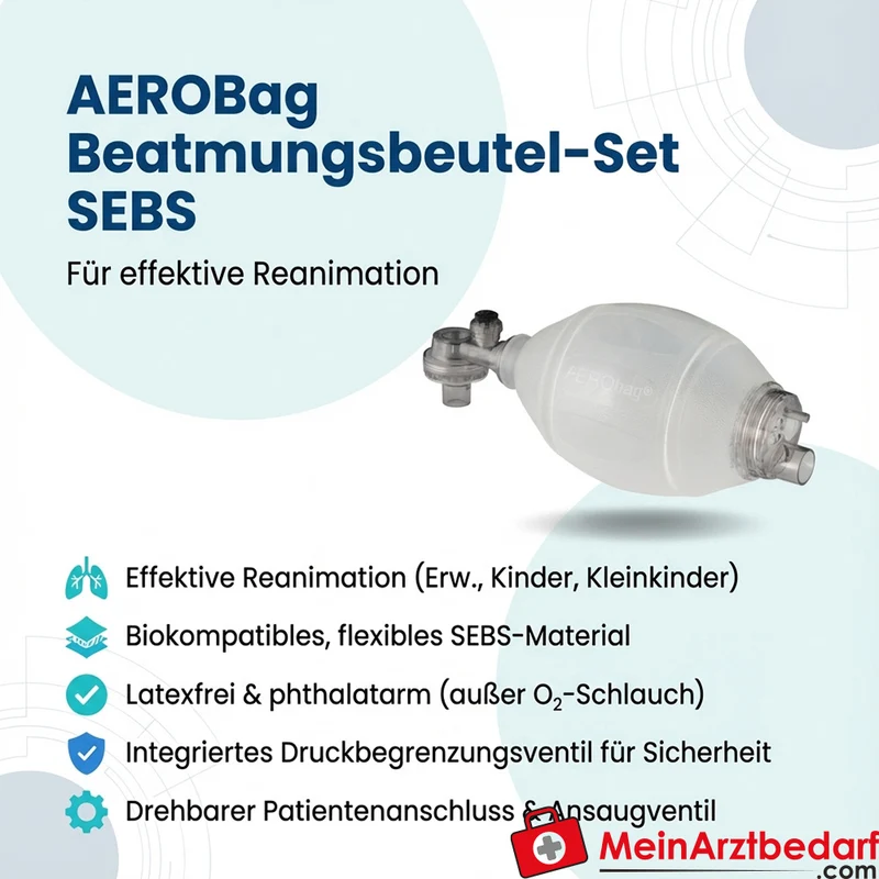 AEROBag Beatmungsbeutel-Set SEBS latexfrei für Erwachsene/Kind/Kleinkind Druckbegrenzung 60/40 cmH2O mit drehbarem Anschluss