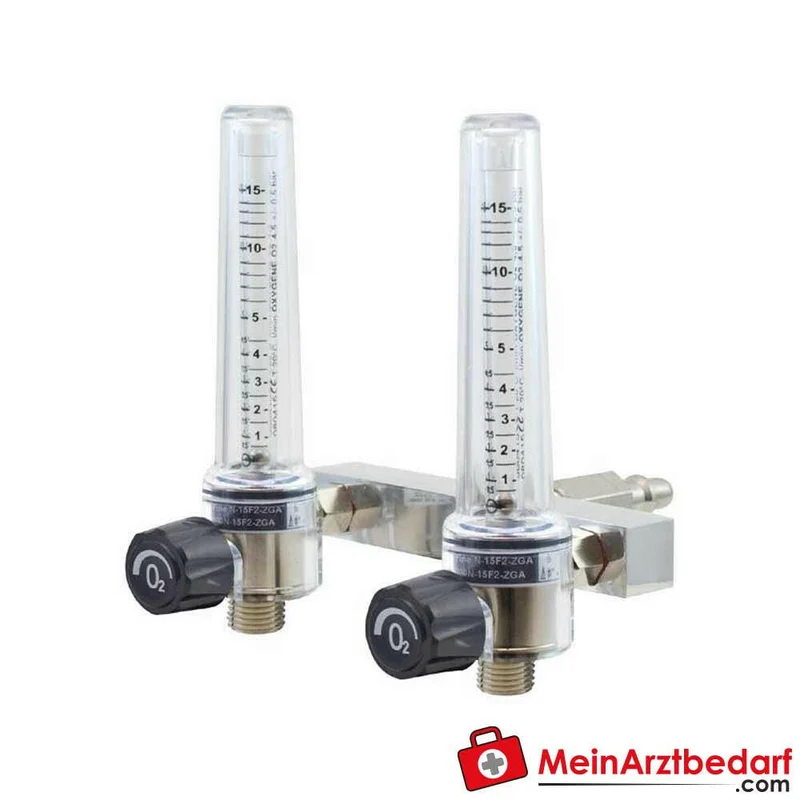 AEROway Fine Doppel-Flowmeter für Sauerstoff DIN-Stecker 13260 0-15 l/min vernickeltes Messing/PA 4,5 bar