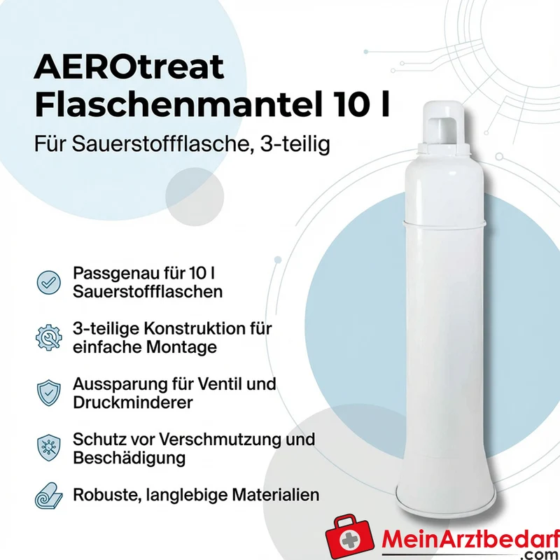 AEROtreat Flaschenmantel 10 l Sauerstoffflasche, 3-teilig, Ventilöffnung, Weiß