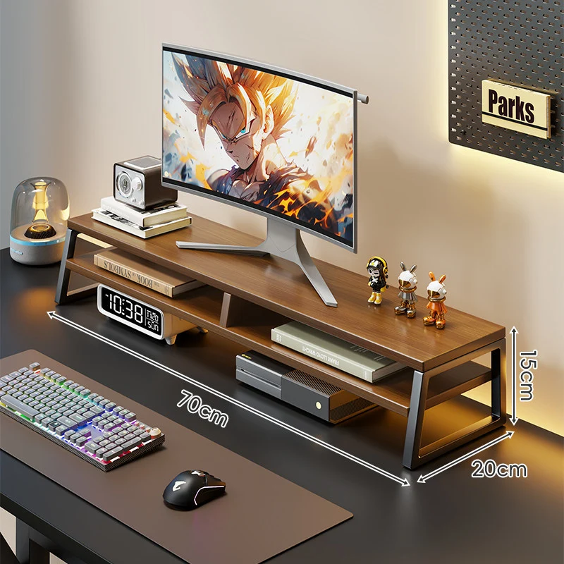 Gekrümmter Holz-Top Monitorständer mit Metallrahmen und Unterregal-Organizer