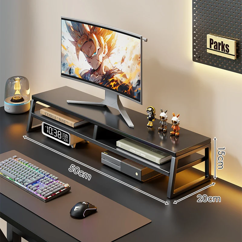 Gekrümmter Holz-Top Monitorständer mit Metallrahmen und Unterregal-Organizer