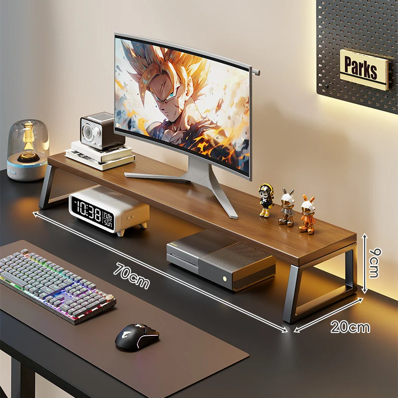Gekrümmter Holz-Top Monitorständer mit Metallrahmen und Unterregal-Organizer
