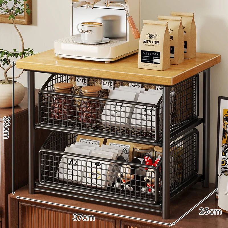 Theke Holzplatte Schiebemesh Lagerkorb Organizer mit Metallrahmen
