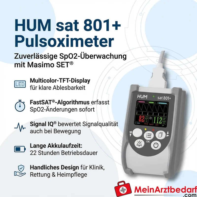 AEROcheck sat 801+ Pulsoximeter Masimo SET FastSAT Multicolor‑TFT Li‑Ion Akku 22 h