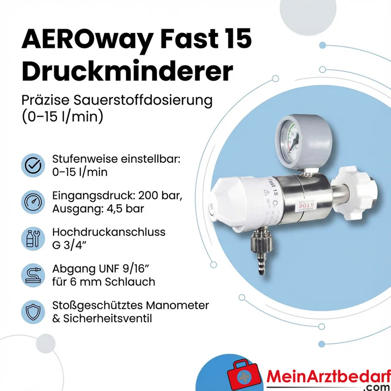 AEROway Fast 15 Druckminderer 0–15 l/min G 3/4" UNF 9/16" für 6 mm Schlauch Edelstahl