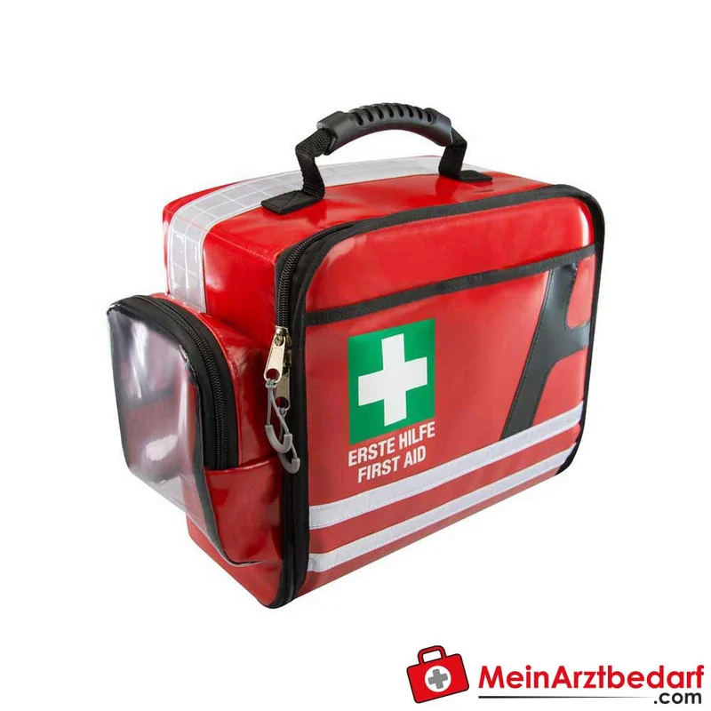 AEROcase Erste-Hilfe-Tasche Signalrot RAL 3001, magnetische Wandhalterung, ausrollbar mit verschließbaren Klarsichttaschen