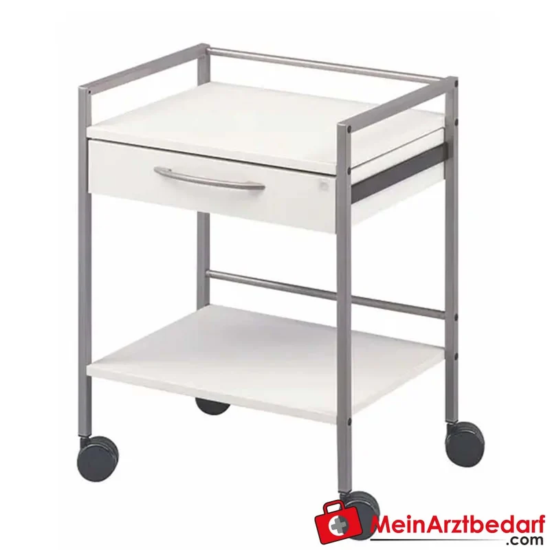 Vielzwecktisch Medi-net Instrumententisch mit Schublade und Rollen RAL 9007 Graualuminium 580×450×750 mm