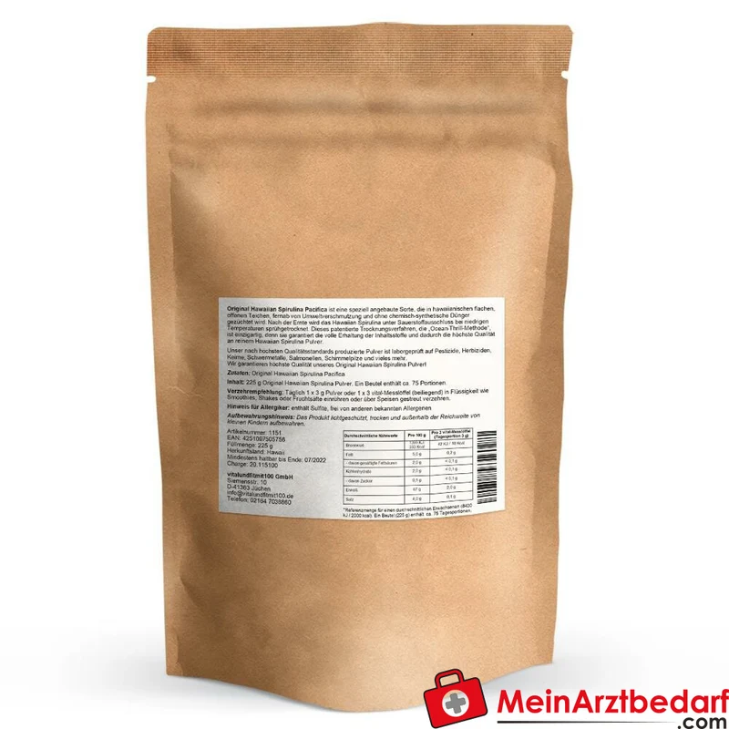 Spirulina Pulver Hawaiian Spirulina Pacifica 225 g, fein gemahlen, vegan