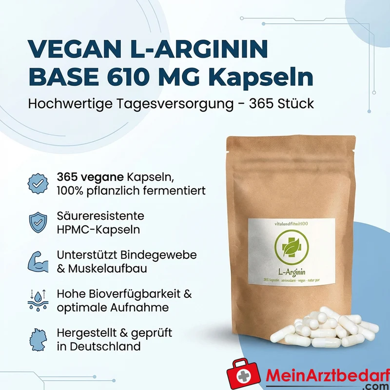 L-Arginin Base 610 mg Kapseln vegan 365 Stück