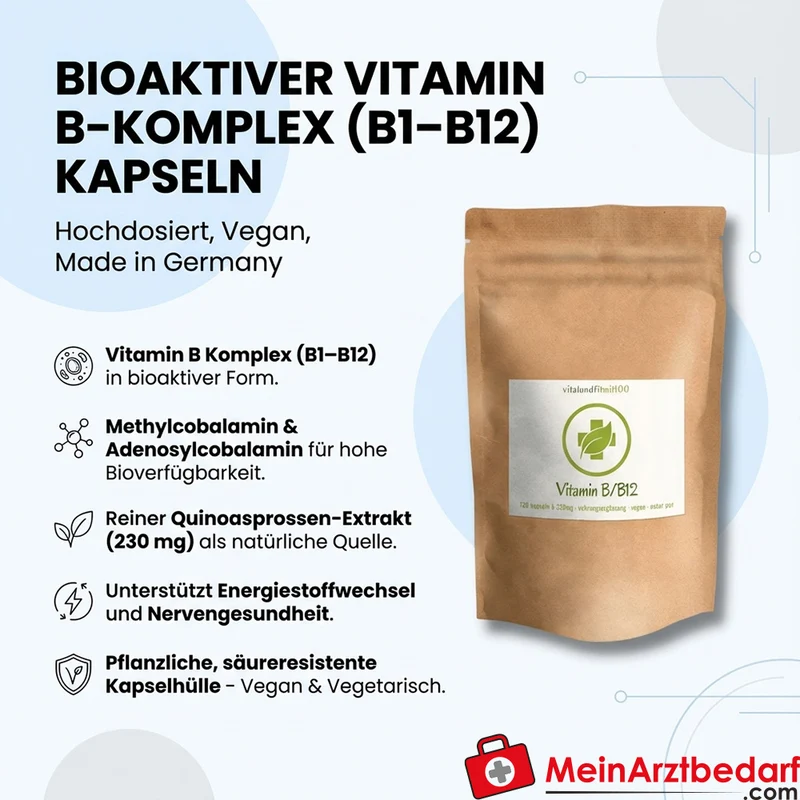 Vitamin B-Komplex (B1–B12) mit Methylcobalamin & Adenosylcobalamin Kapseln 120 Stück 230 mg