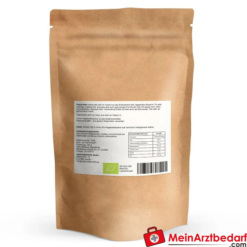Hagebuttenpulver 300 g, Rohkostqualität aus ganzen Früchten, vegan
