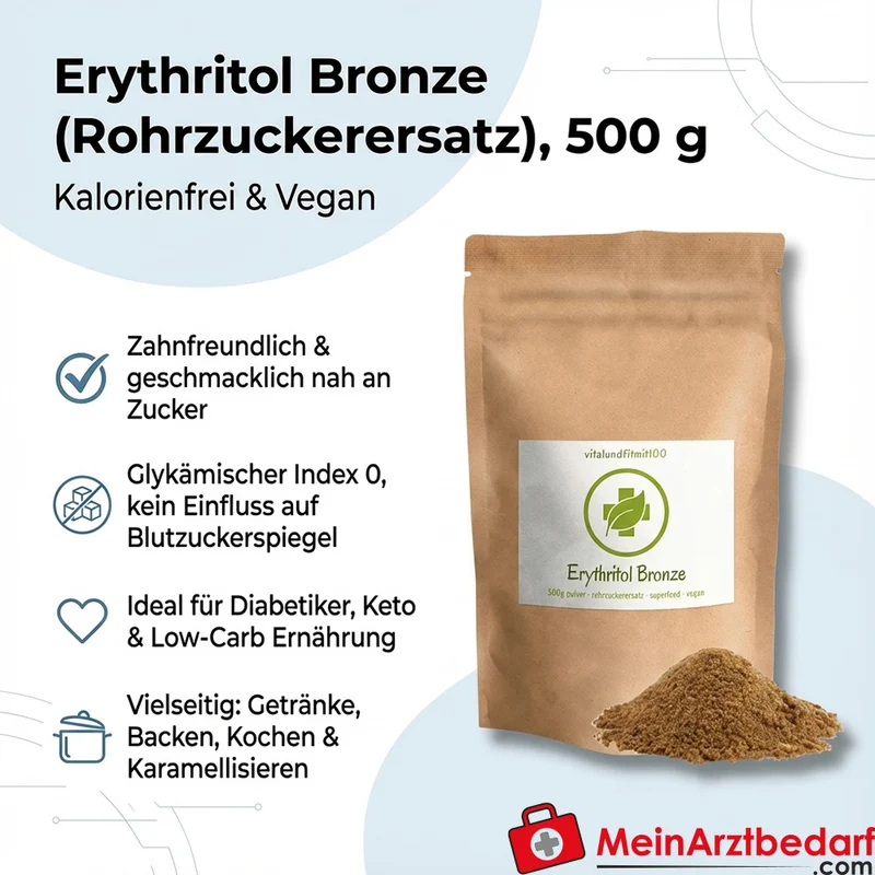 Erythritol Bronze Rohrzuckerersatz Pulver 500 g, kalorienfrei, vegan