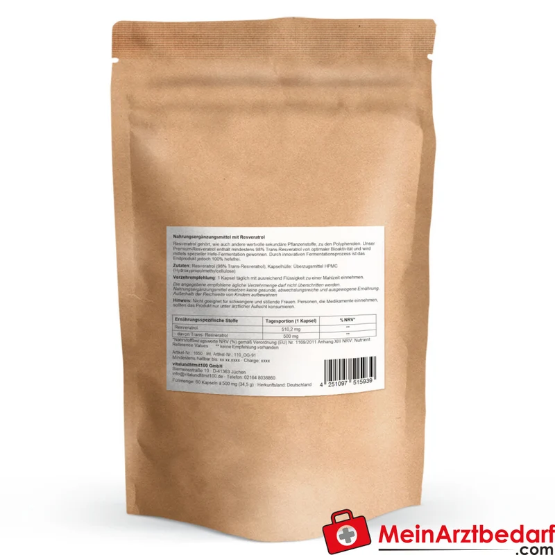 Resveratrol 500 mg Trans-Resveratrol Kapseln vegan 98% HPMC