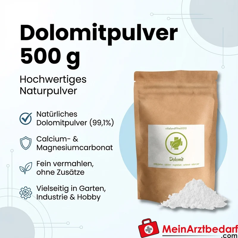 Dolomitpulver 500 g, 99,1% Dolomit, fein vermahlen – deutsches Naturprodukt für Garten, Industrie, Hobby