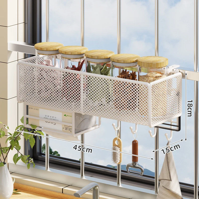 Fenster-Montierter Netz-Gewürzregal und Bar Hängeleiste Organizer