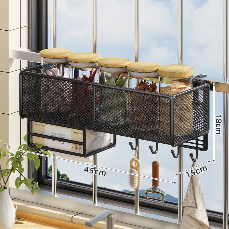 Fenster-Montierter Netz-Gewürzregal und Bar Hängeleiste Organizer