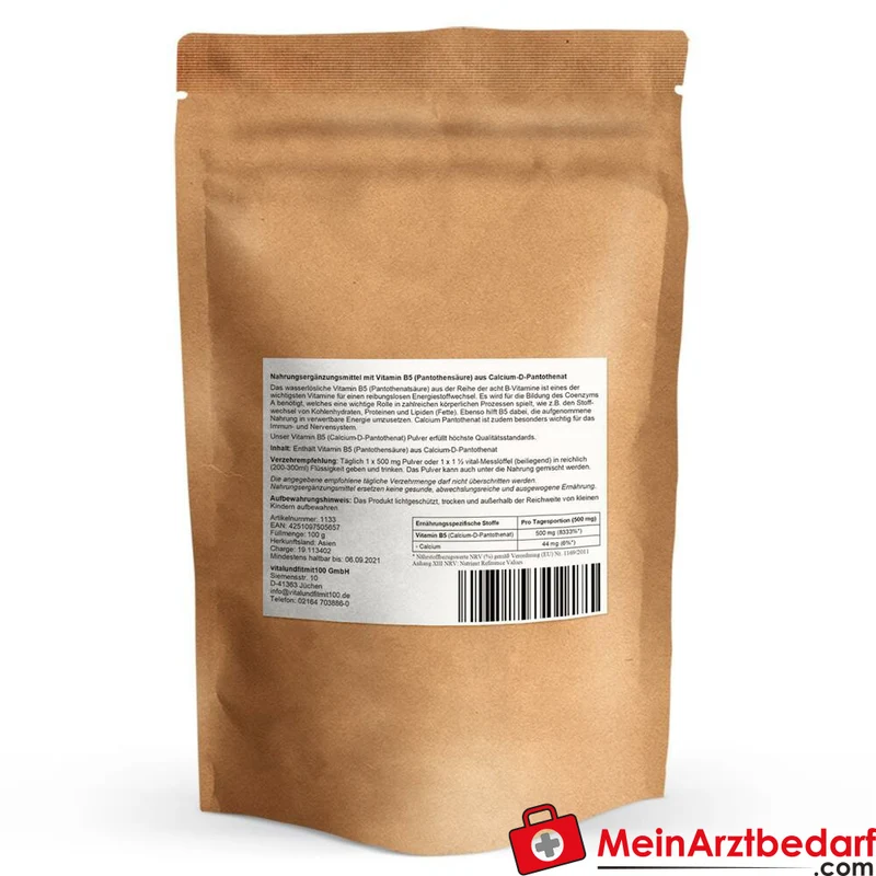 Vitamin B5 (Pantothensäure) Pulver 500 mg Calcium‑D‑Pantothenat vegan