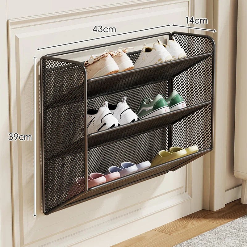 Wandmontierter Slim Drop-Down Mesh Schuhregalständer