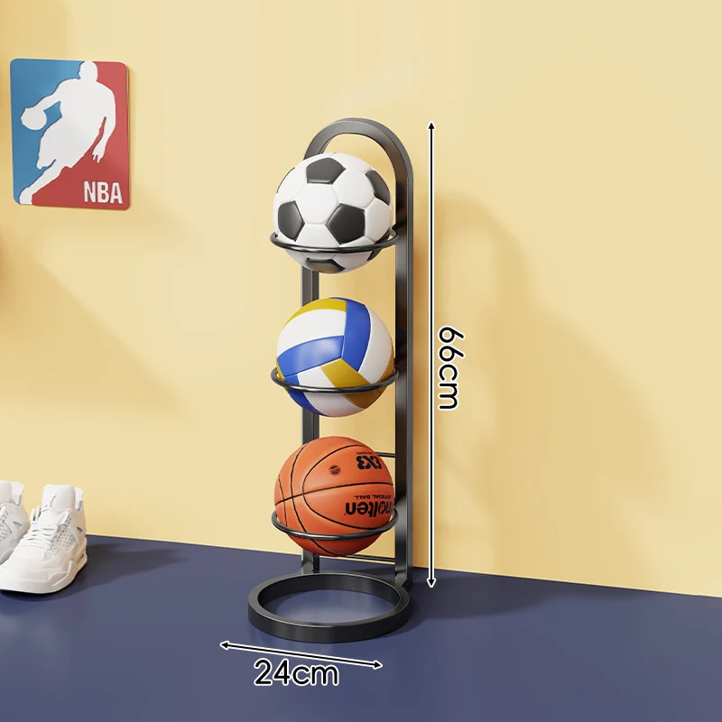 Vertikaler Sportball-Lagerregal mit vier Körben und schlankem Metallrahmen