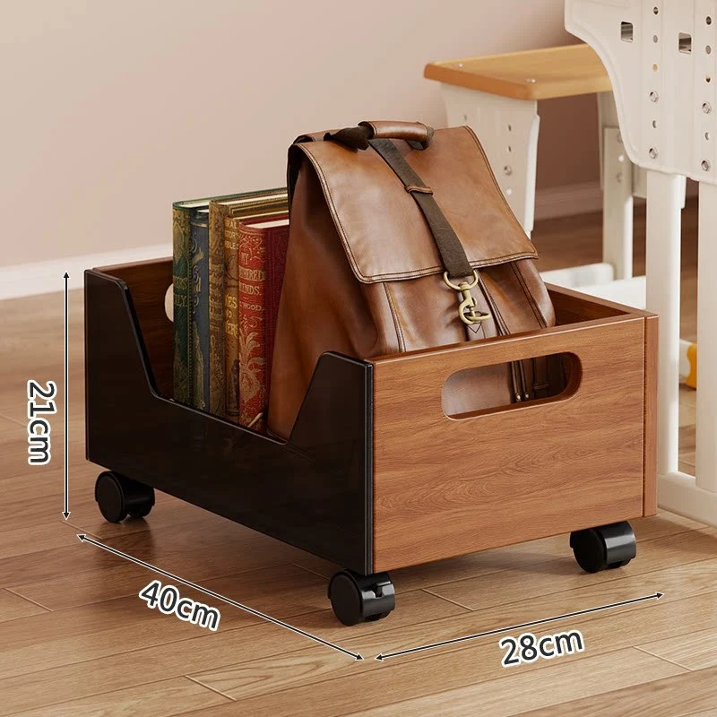 Tragbarer Holzfußbodenlagerbehälter mit Ausschnittgriffen und offenem Front-Buch- & Rucksack-Organizer
