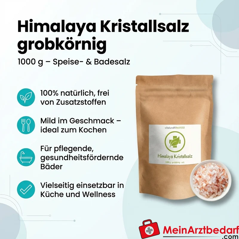 Himalaya Kristallsalz grobkörnig 1 kg Speisesalz zum Kochen, Würzen und für Bäder