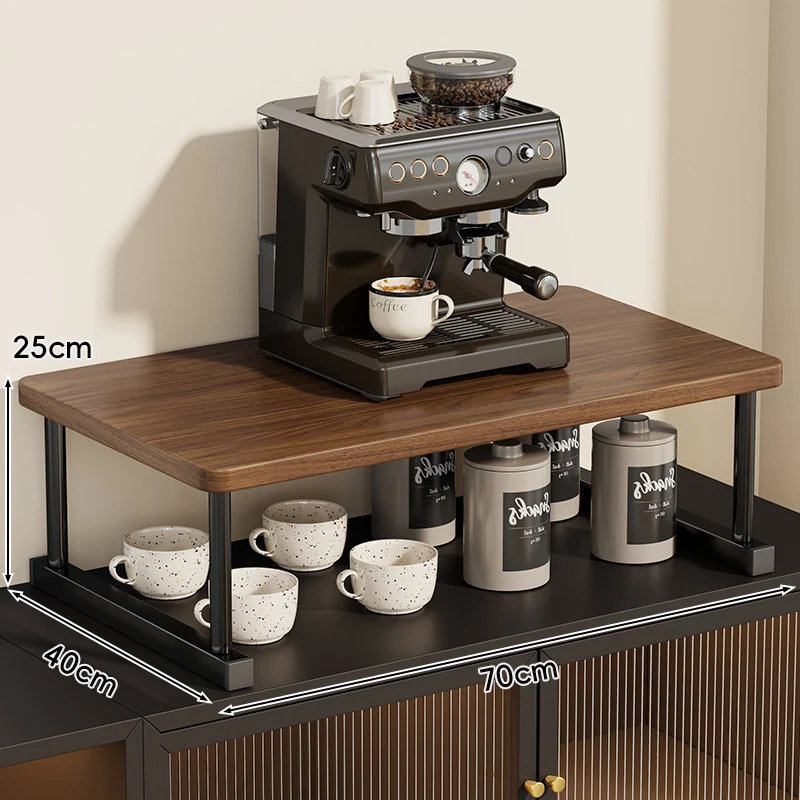 Zwei-Ebenen-Thekenkaffee-Station-Regalaufsatz mit Walnuß-Top und Metallrahmen